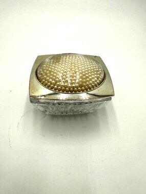 Vintage Lenox Faux Pearl Glass Trinket Box Silver-Toned Lid Dish Vanity